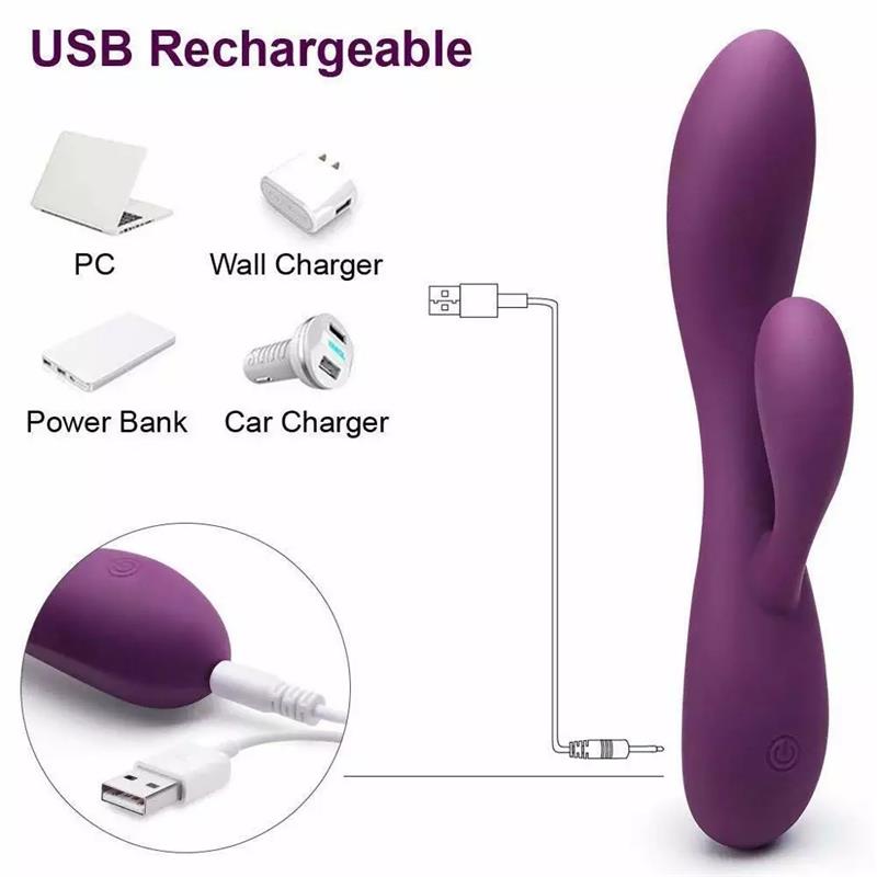 Bacall 20 Vibrador Silicona Liquida Inyectada Doble Motor USB Purpura