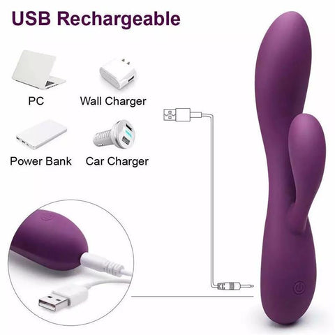 Bacall 20 Vibrador Silicona Liquida Inyectada Doble Motor USB Purpura